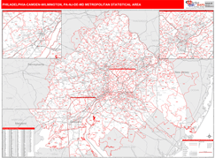 Philadelphia-Camden-Wilmington Metro Area Digital Map Red Line Style